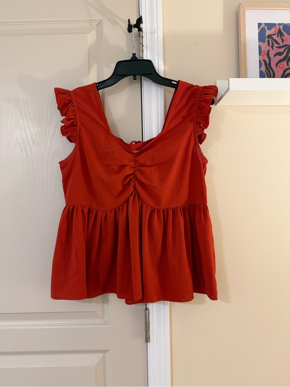Molly Bracken Red Ruffle Sleeve Peplum Top